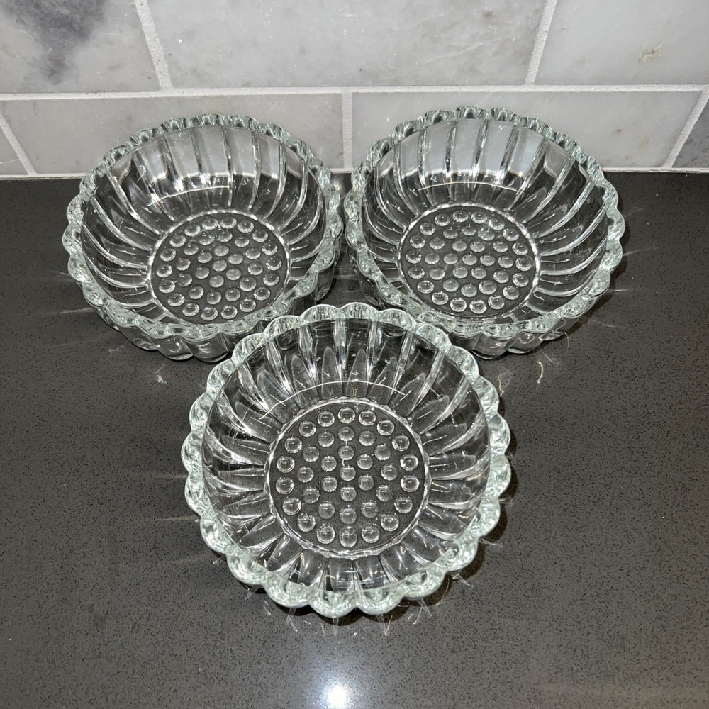 Jeanette GLASS  3 Pcs NATIONAL Pattern CLEAR Ribbed Dessert/Cereal  BOWLS, 5 OZ.